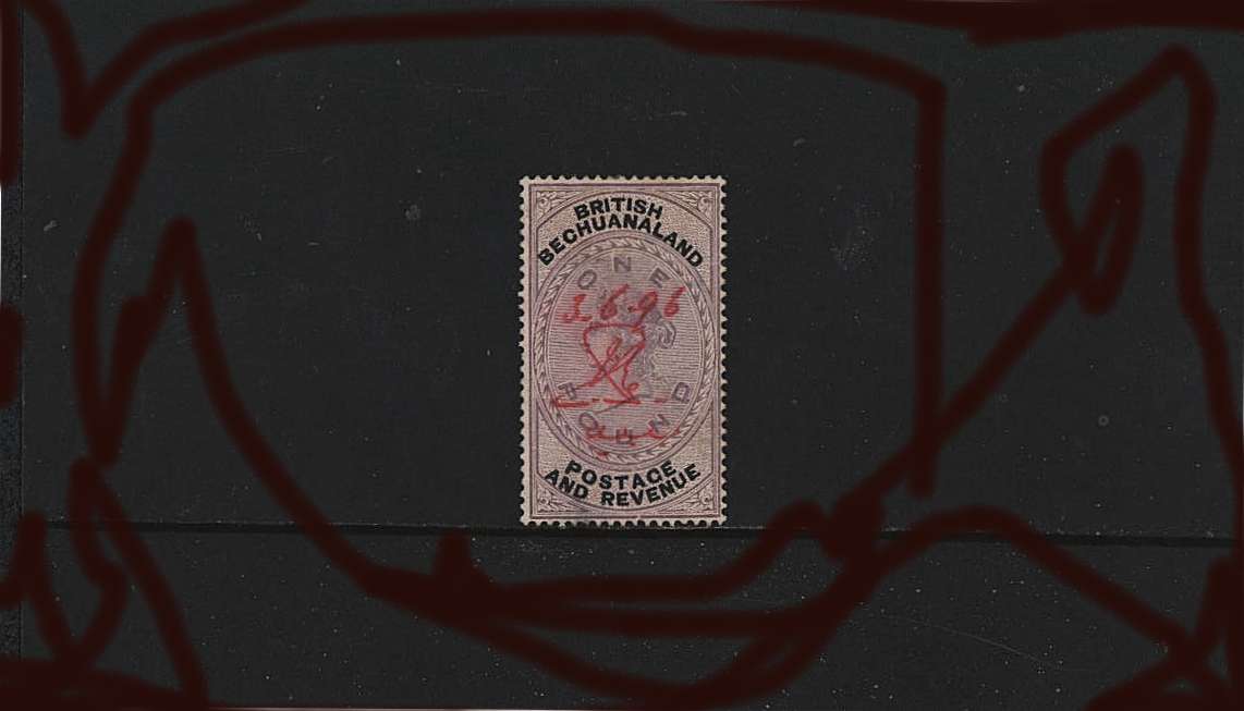 £1 Lilac and Black<br/>
A fine and fresh FISCALLY cancelled stamp<br/>with a bright red manuscript cancel dated 3.6.96.<br/>
SG Cat for fiscal £50
<br/><b>BBM</b>