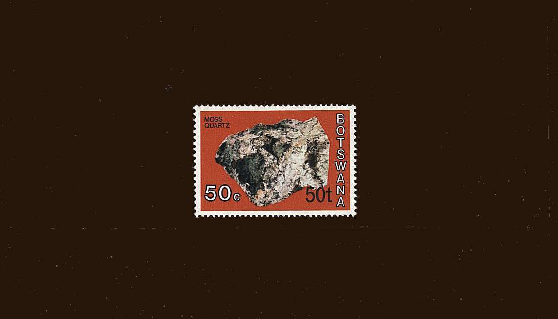 50t on 50c Moss Quartz<br/>
A fine very lightly mounted mint stamp from the second printing showing<br/>the surcharge in the  bottom right corner.<br/>SG Cat 275<br/><b>BBM</b>