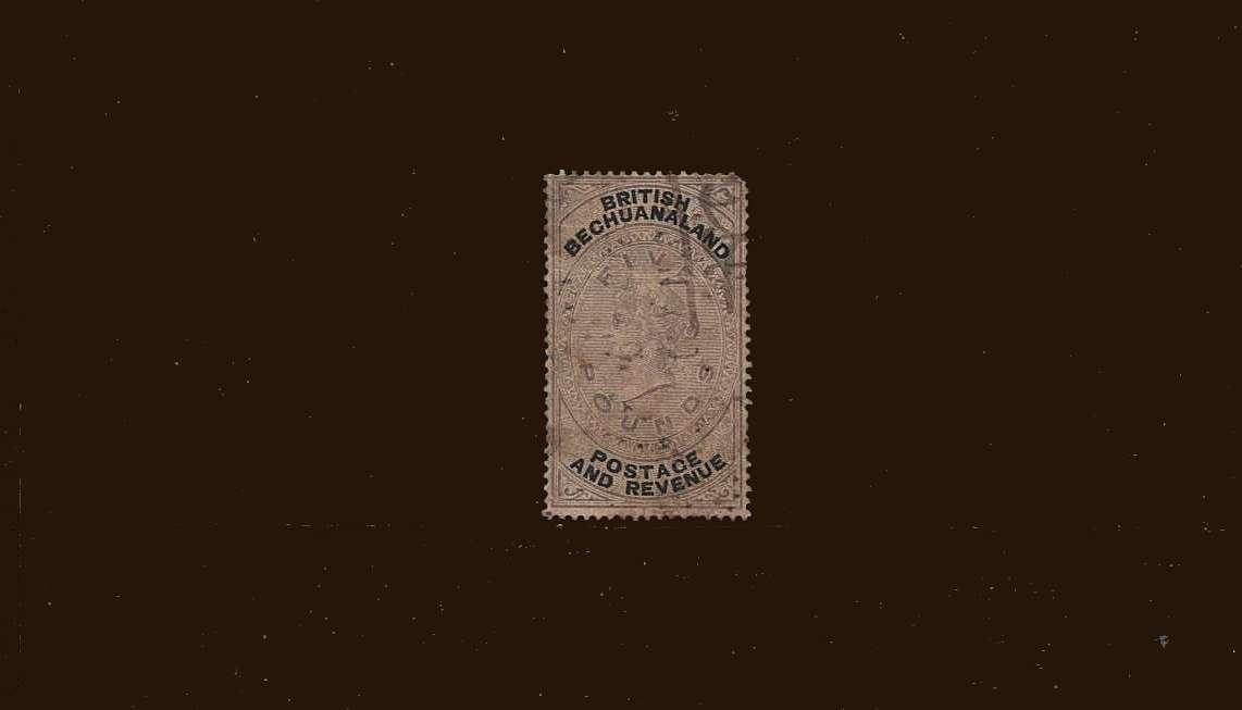 £5 Lilac and Black<br/>
A lightly Fiscally used stamp with minor faults and missing NE corner.<br/>
SG Cat £150<br/><b>BBM</b>
