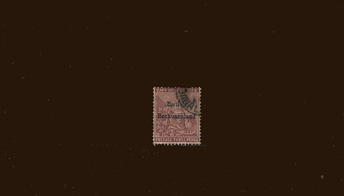 3d Pale Claret overprinted in Black<br/>
A superb fine used stamp cancelled across the NE corner.<br/>
SG Cat £80
<br/><b>BBM</b>