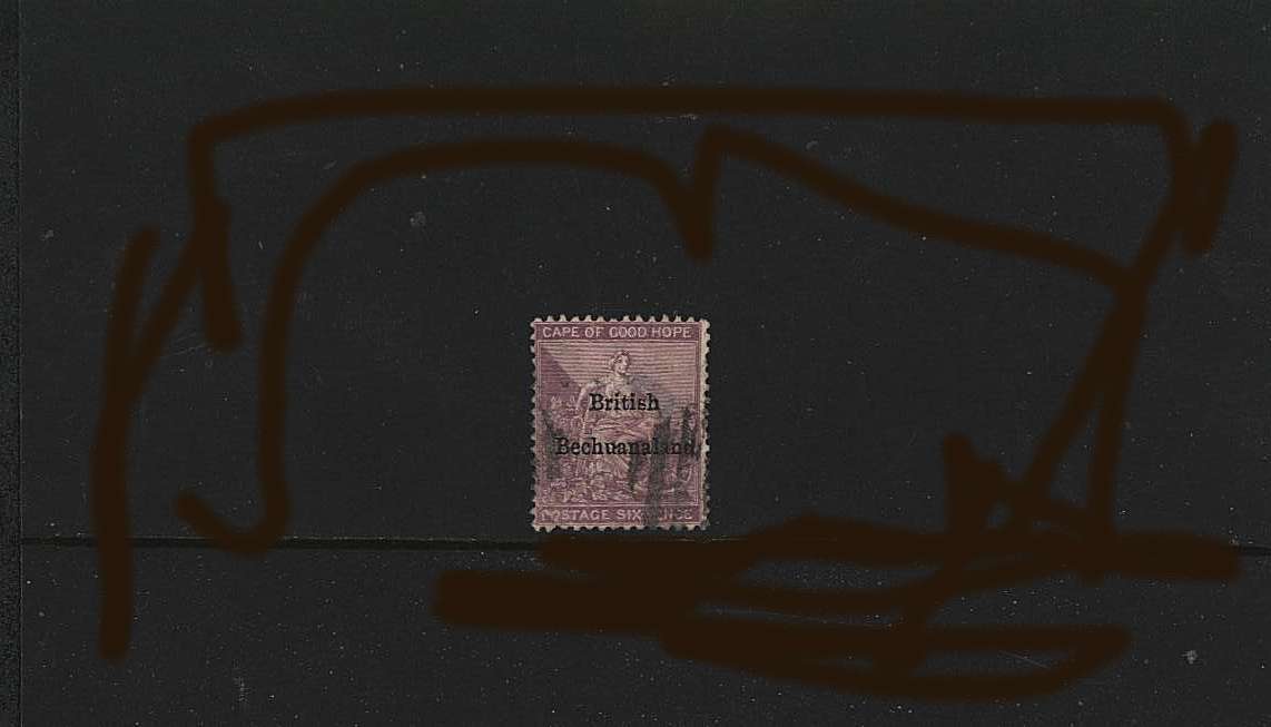 6d Reddish Purple<br/>
A lightly used stamp with short perf top right.<br/>
SG Cat £40
<br/><b>BBM</b>
