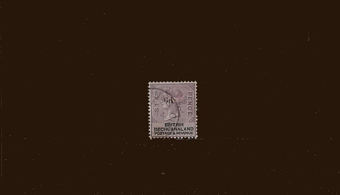 6d on 6d Lilac and Black<br/>
A superb fine used stamp cancelled with a light CDS but with a short perf at right<br/>
SG Cat £12<br/><b>BBM</b>