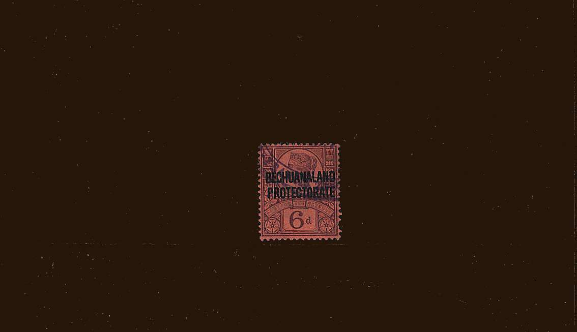 6d Purple on Rose Red<br/>
A fine used single with a short perf SE corner.<br/>
SG Cat £22
<br/><b>BBM</b>
