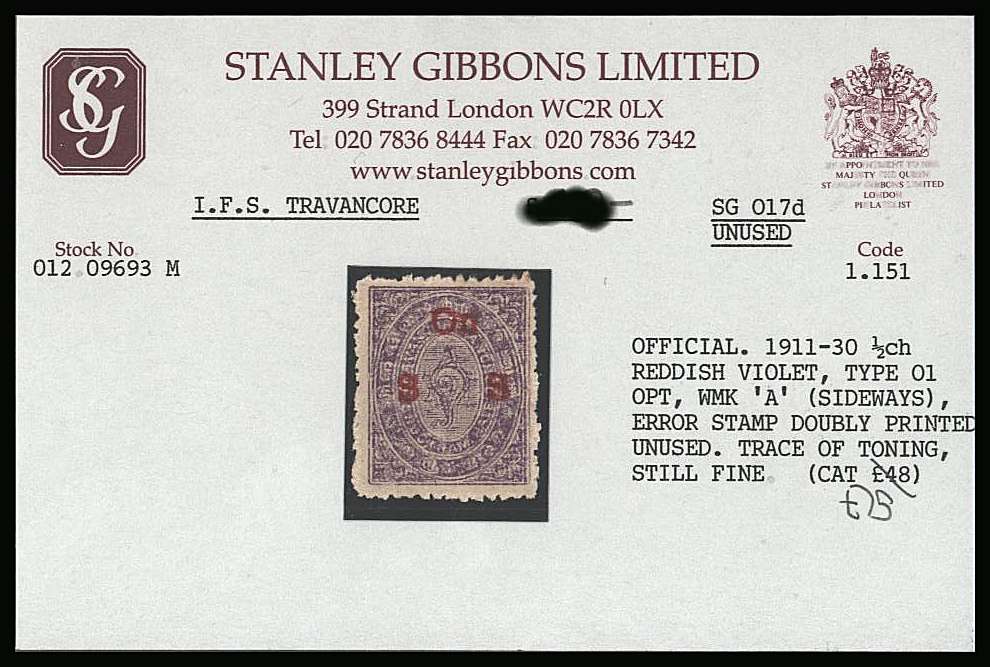 ½ch Reddish Violet
<br/>For a full description please see scan.<br/>
This item is offered on the GIBBONS stock card<br/>thus it may be assumed to be correctly identified.
<br/><b>BBR</b>