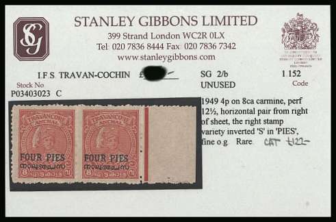 4p on 8ca Carmine
<br/>For a full description please see scan.<br/>
This item is offered on the GIBBONS stock card<br/>thus it may be assumed to be correctly identified.
<br/><b>BBR</b>