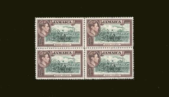 1/- Green and Purple-Brown<br/>in a superb unmounted mint block of four.<br/><b>BBT</b>