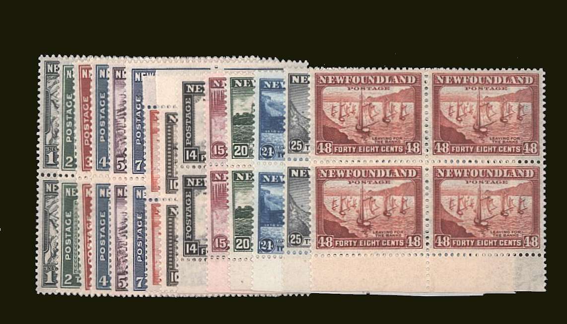 The pictorial set of fourteen<br/>in superb unmounted mint blocks of four with many being marginal blocks.<br/><b>BBT</b>