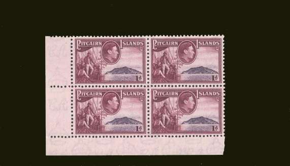 1d Mauve and Magenta in a superb unmounted mint SW corner block of four.
<br/><b>BBT</b>