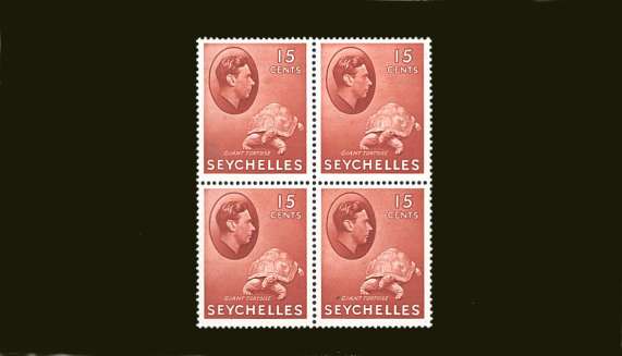 15c Brown-Carmine definitive odd value - Chalky paper<br/>in a superb unmounted mint block of four.<br/><b>BBT</b>