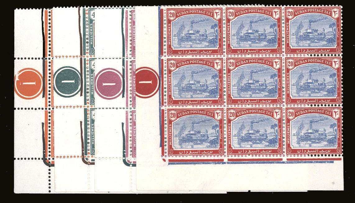 The Postage Due set of four in superb unmounted mint<br/>SW corner <b>PLATE BLOCKS</b> of nine. Stunning and very rare!
<br><b>BBQ</b>