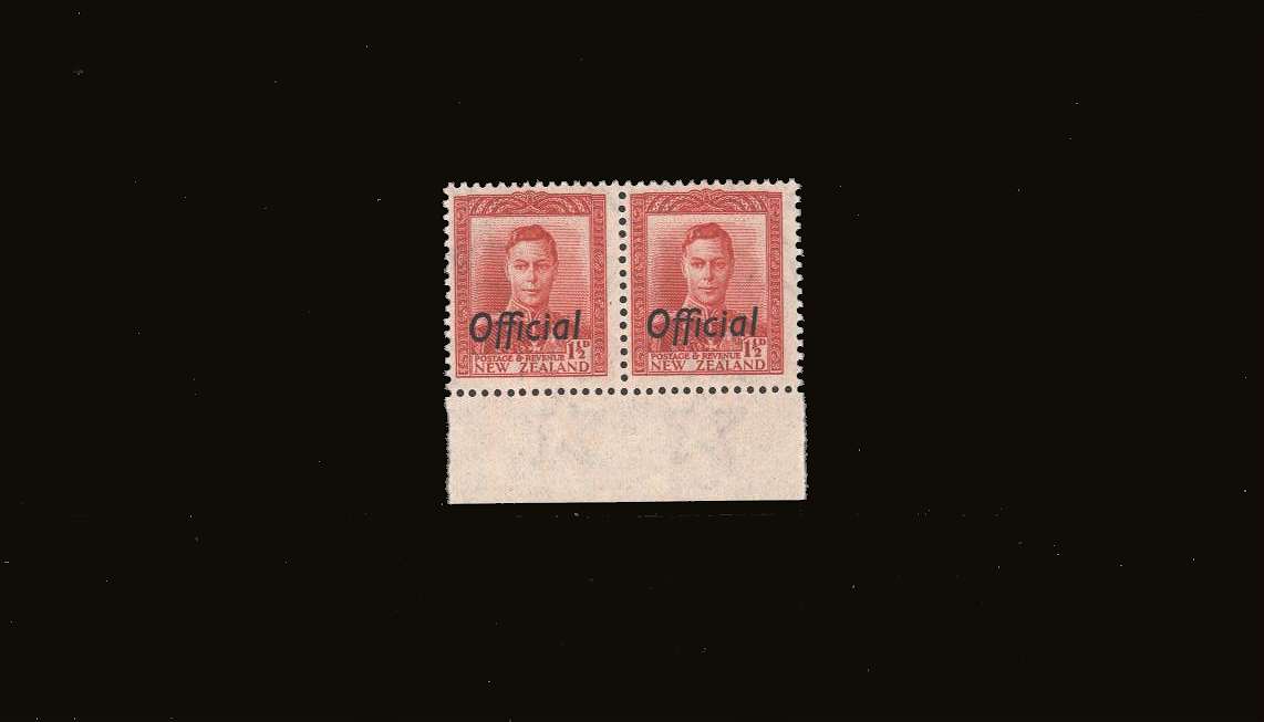 1½d Scarlet overprinted OFFICIAL.<br/>
A superb unmounted mint lower marginal pair
<br><b>BBQ</b>