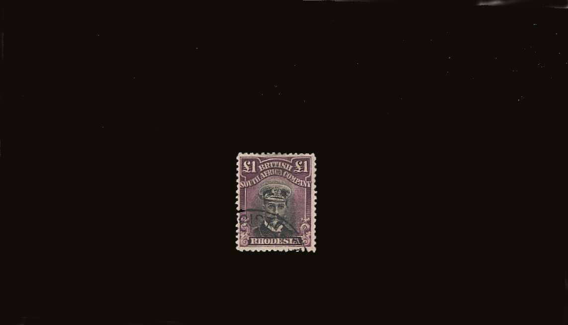 £1 Black and Deep Purple - Head Die IIIB - Perforation 15<br/>
A superb fine used single cancelled with a steel CDS across the SW corner. So pretty!<br/>SG Cat £1000