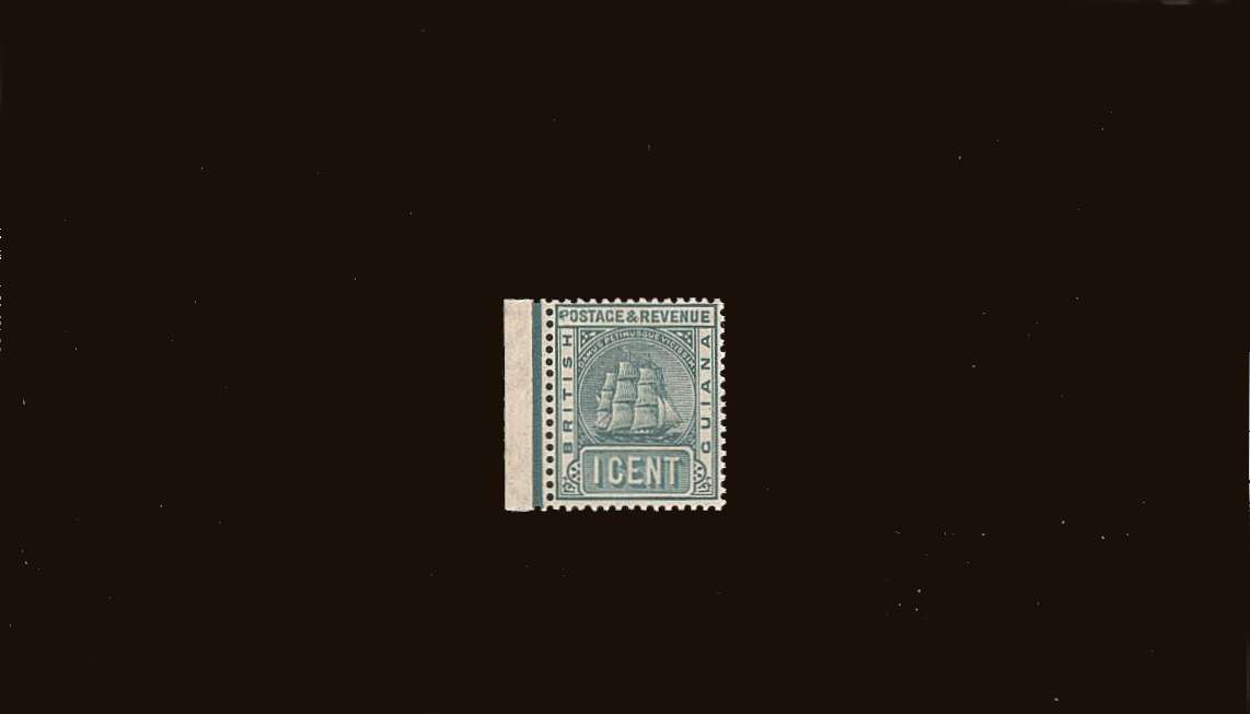1c Grey-Green left marginal single showing major damage<br/>to �P� of POSTAGE, possibly hand-retouched?  <br/>Superb unmounted mint. A fine variety. 
<br/><b>QQB</b>