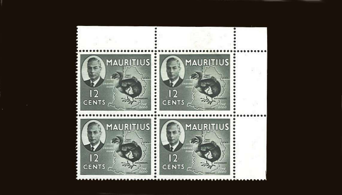 12c Dodo Bird<br/>
A superb unmounted mint NE corner block of four.
<br/>SG Cat £6.00<br/><b>QQB</b>