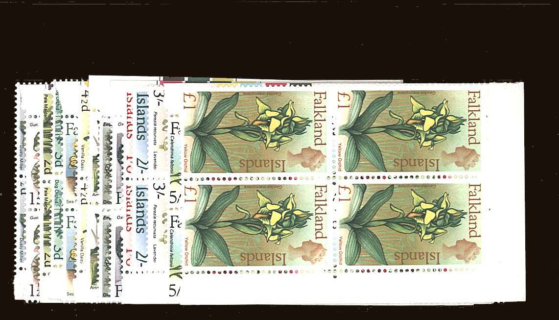 The Flowers set of fourteen in superb unmounted mint corner blocks of four.<br/>
<b>QQB</b>