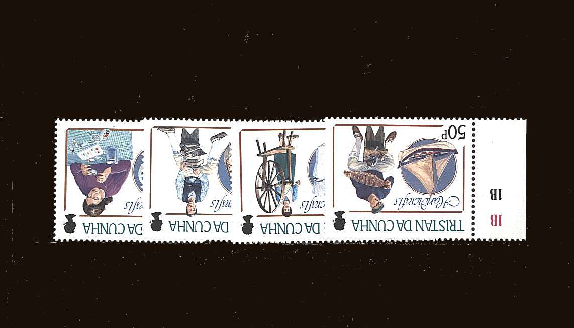 Tristan da Cunha Handicrafts<br/>
A superb unmounted mint set of four each showing  <b>WATERMARK INVERTED</b><br/>
Superb unmounted mint.<br/>Please note the top two values are marginals ! 

<br/><b>QQB</b>

<br/><b>QQB</b>