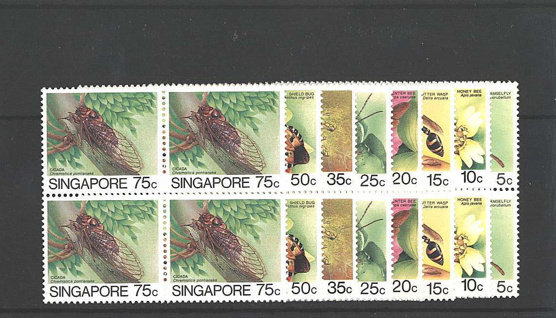 The INSECTS set of eight printed by <b>LEIGH-MARDON</b><br/>in superb unmounted<br/>mint blocks of four.<br/>A very rare set especially so in blocks!!<br/>Rare! 
<br/><b>QQB</b>