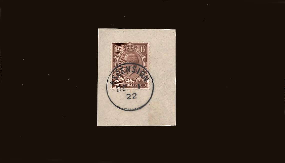 1½d Red-Brown<br/>
A superb fine used stamp tied to a<br/>small piece with a crisp upright <b>ASCENSION</b><br/>steel CDS dated DE 1 22<br/>
SG Cat �110.00
<br/><b>QQB</b>