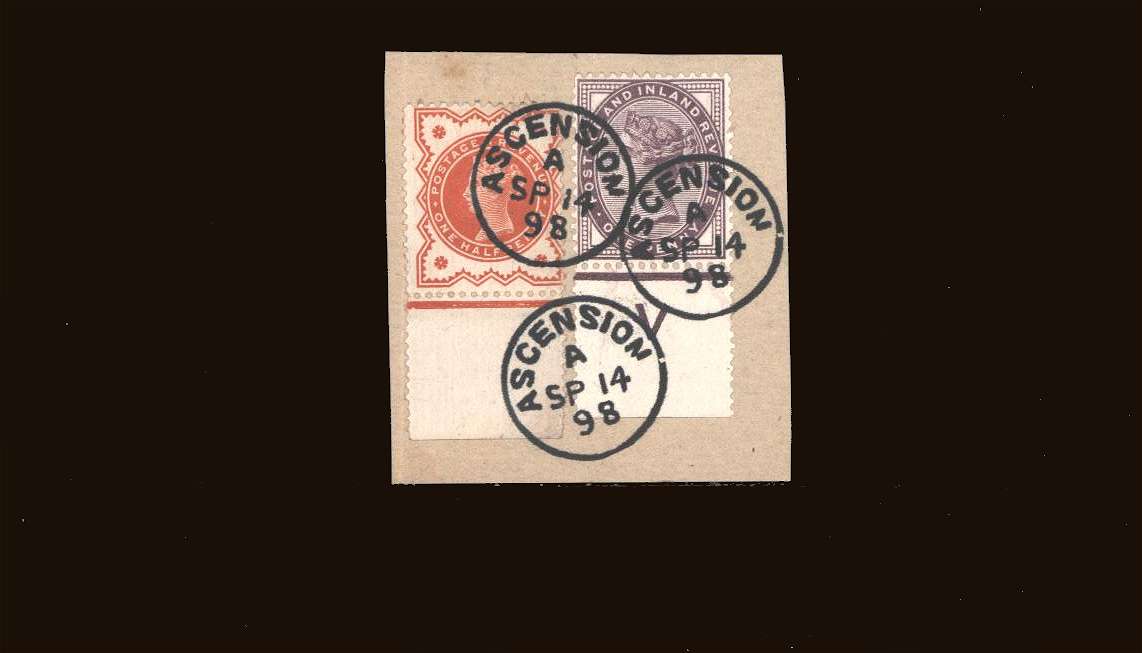 �d Vermilion and 1d Lilac<br/>
Superb used cancelled with a crisp <b>ASCENSION</b>
steel CDS<br/>dated SP 14 98
SG Cat �235.00<br/>
I am not sure this is genuine hence price.<br/>
This item is not returnable.<br/><b>QQB</b>