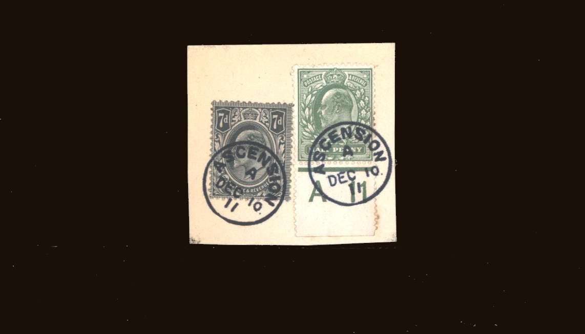 �d Yellowish Green ''A11'' control with 7d Grey-Black <br/>
Superb used cancelled with a crisp <b>ASCENSION</b> steel CDS<br/>
dated DEC 10 11 SG Cat �600.00<br/>
I am not sure this is genuine hence price.<br/>
This item is not returnable.<br