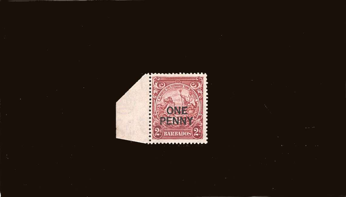1d on 2d Carmine<br/>
A superb unmounted mint left side marginal single.
<br/><b>9ERH9</b>