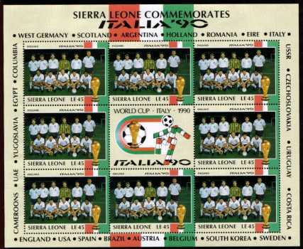Football World Cup ''ITALIA '90'' set of 24 sheetlets of eight plus central label with logo and full marginal inscriptions around the edge. Very, very scarce as complete sheets mounted on special album sheets. SC Cat 114++