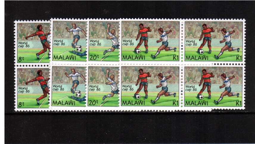 World Cup Football set of four in superb unmounted mint blocks of four.