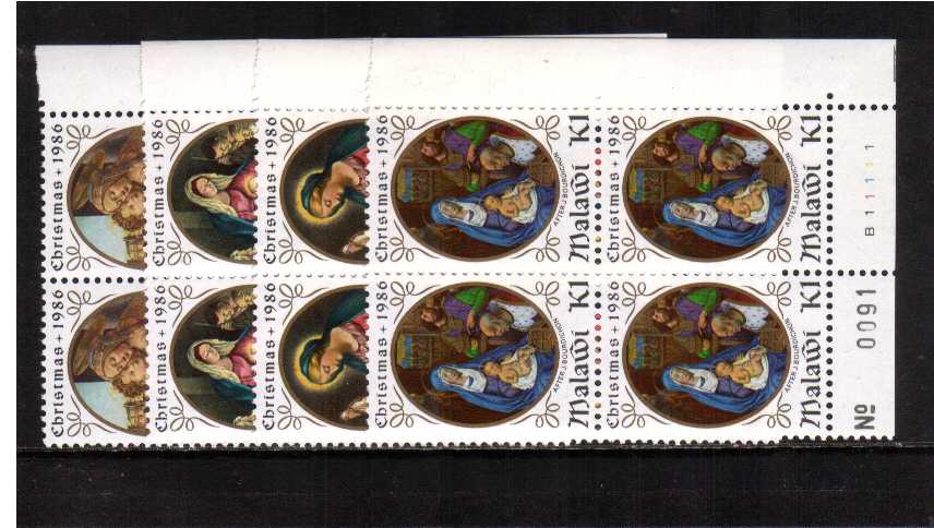 Christmas set of four in superb unmounted mint corner cylinder blocks of four.