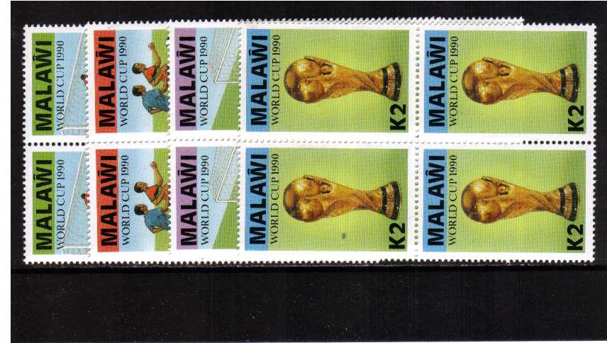 World Cup set of four in superb unmounted mint blocks of four.